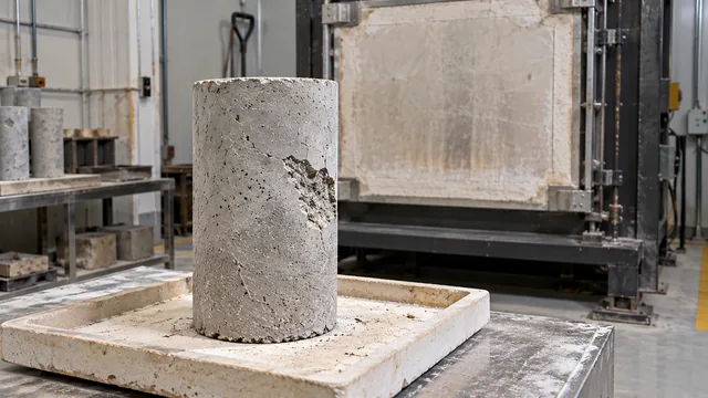 Corpo de prova de concreto com fibras em laboratório de exposição térmica. — imagem ilustrativa