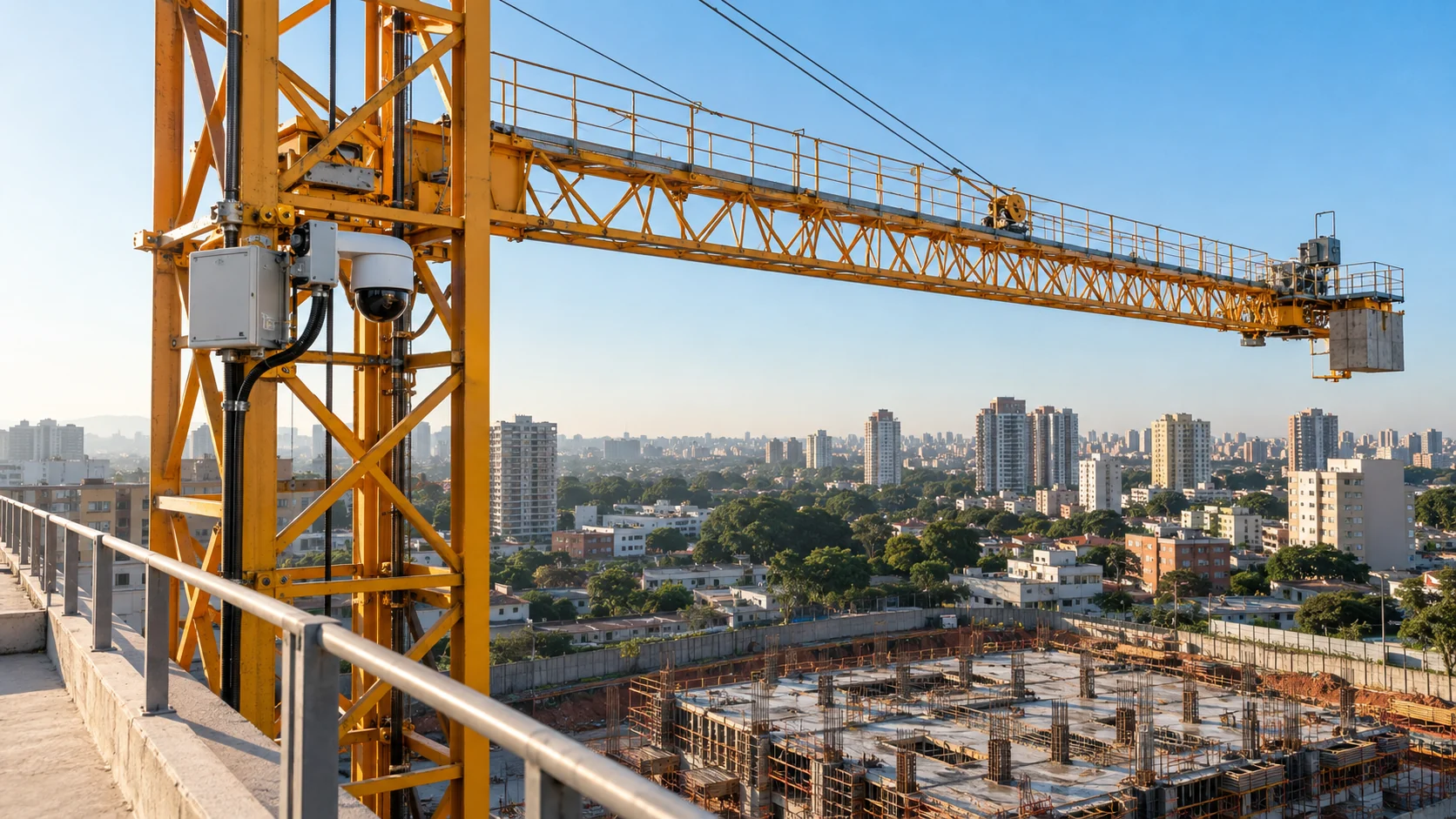 Guindaste de torre com dispositivos de acompanhamento em canteiro vazio. — imagem ilustrativa