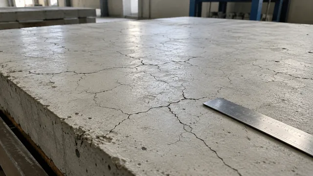 Fissuras finas em painel de concreto jovem sob observação em laboratório. — imagem ilustrativa