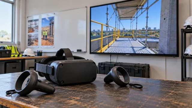 Equipamento de realidade virtual em sala de treinamento para obras. — imagem ilustrativa