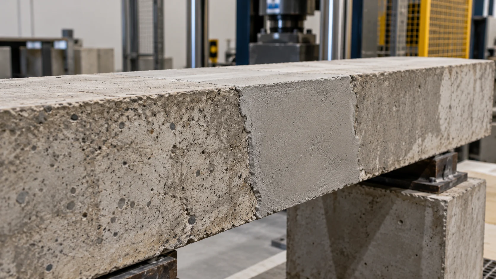 Área de reparo em viga de concreto com substrato e material aplicado visíveis. — imagem ilustrativa