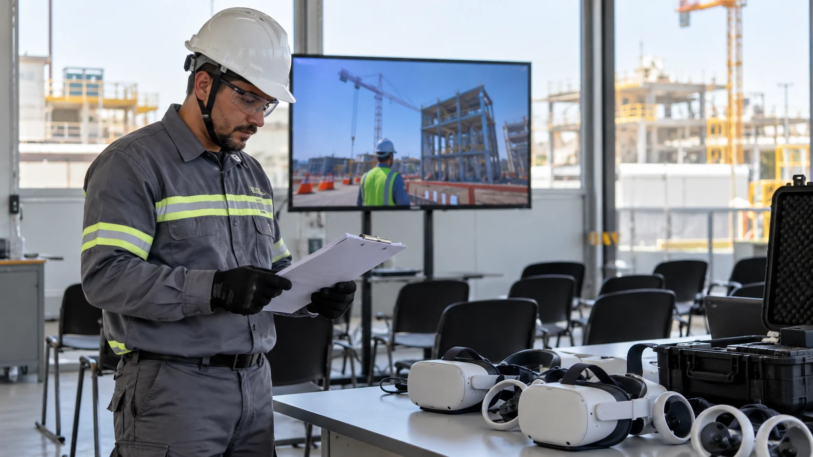 Avaliação de atividade de treinamento em sala com equipamento imersivo. — imagem ilustrativa