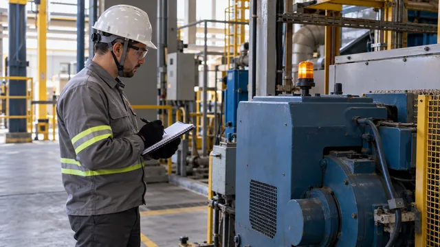Análise de indicação de condição em máquina industrial com proteções fechadas. — imagem ilustrativa