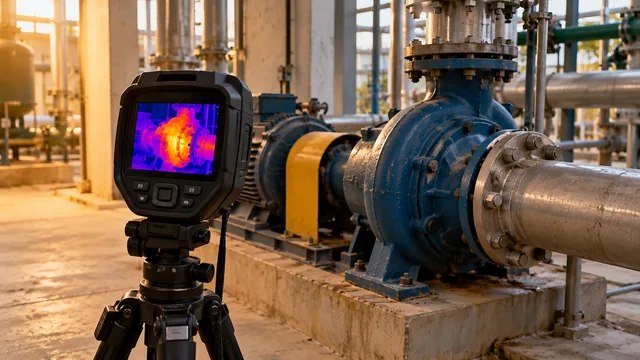 Câmera termográfica posicionada para observação de carcaça de equipamento protegido. — imagem ilustrativa